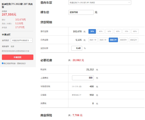 凱迪拉克ct5最新價(jià)格2022 市場(chǎng)最新售價(jià)27萬(wàn)起