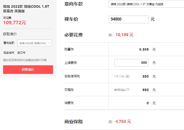 繽瑞汽車價格圖片2022，新款市場報價7萬起