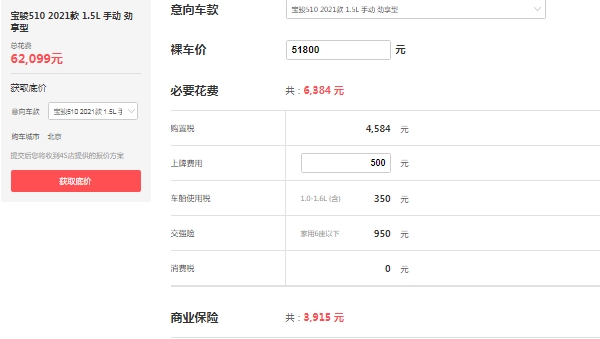 寶駿510報(bào)價(jià)及圖片價(jià)格表，市場在售2021款報(bào)價(jià)5萬