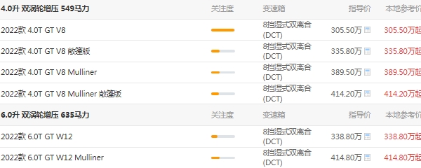 賓利歐陸gt選裝價(jià)格表，市場最新2022款報(bào)價(jià)305萬起