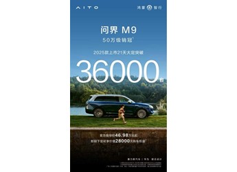問(wèn)界M9 2025款21天大定3.6萬(wàn)單，成為50 萬(wàn)級(jí)智能豪華新標(biāo)桿