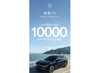 極氪7X上市25天交付突破1萬(wàn)臺(tái) 刷新豪華純電交付紀(jì)錄