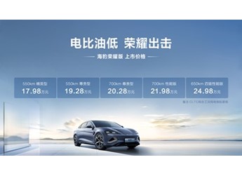 比亞迪海豹榮耀版上市 售價(jià)為17.98-24.98萬